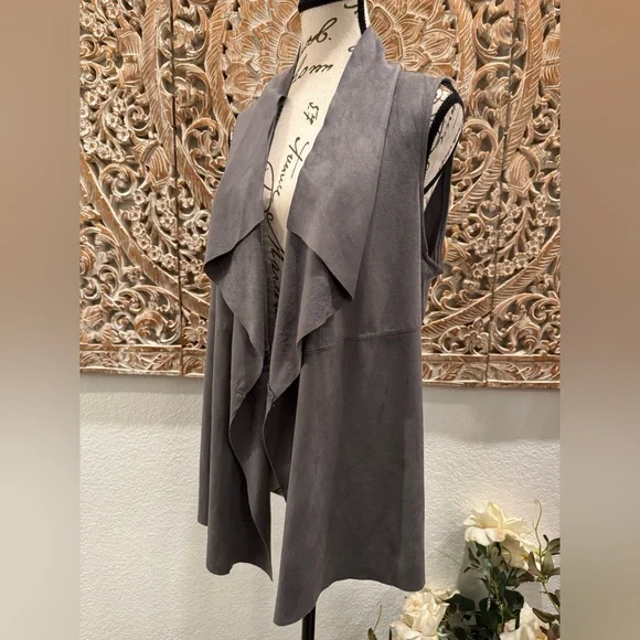 Joan Vass Faux Suede Gray Vest Cardigan- size S - Picture 4 of 10